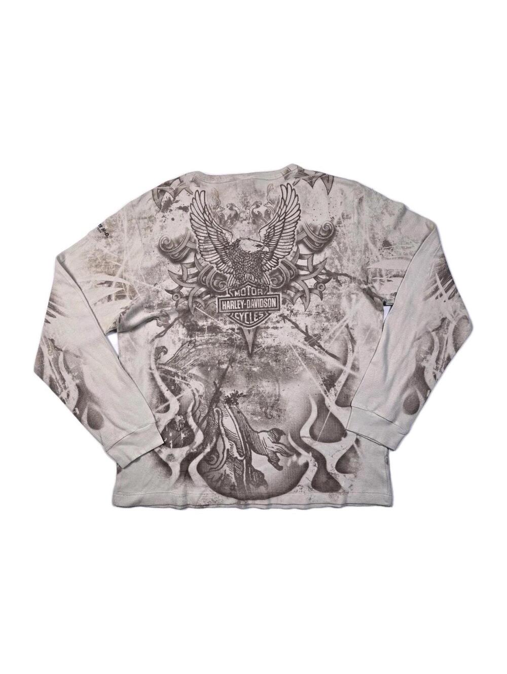 VTG Harley Davidson - Brown Flame Waffle Knit Themal Long Sleeve Shirt - Mens XL - Picture 11 of 16